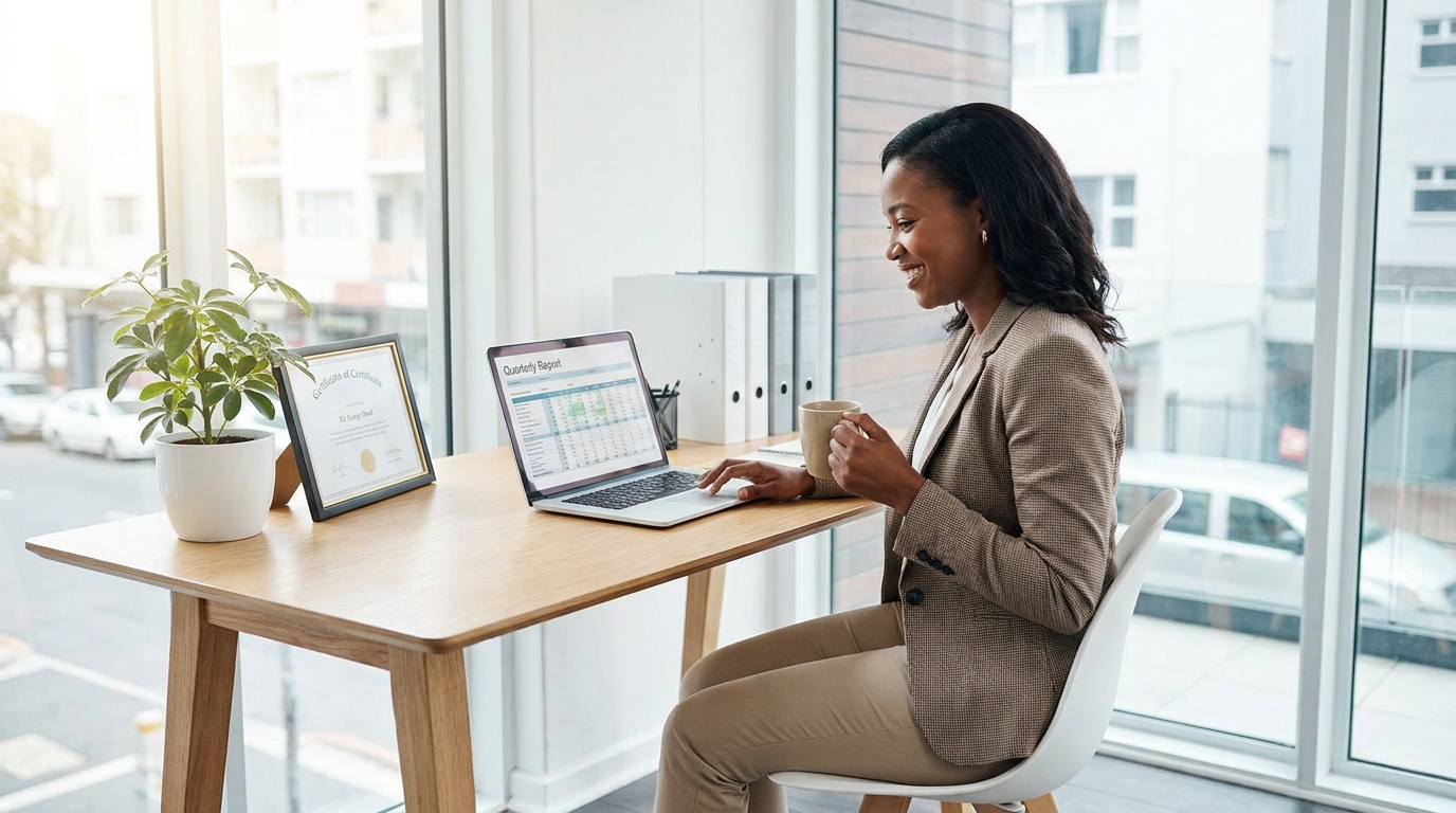 Healthcare professional reviewing revenue reports